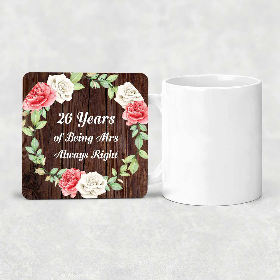 26th Anniversary 26 Years Of Being Mrs Always Right - Drink Coaster A