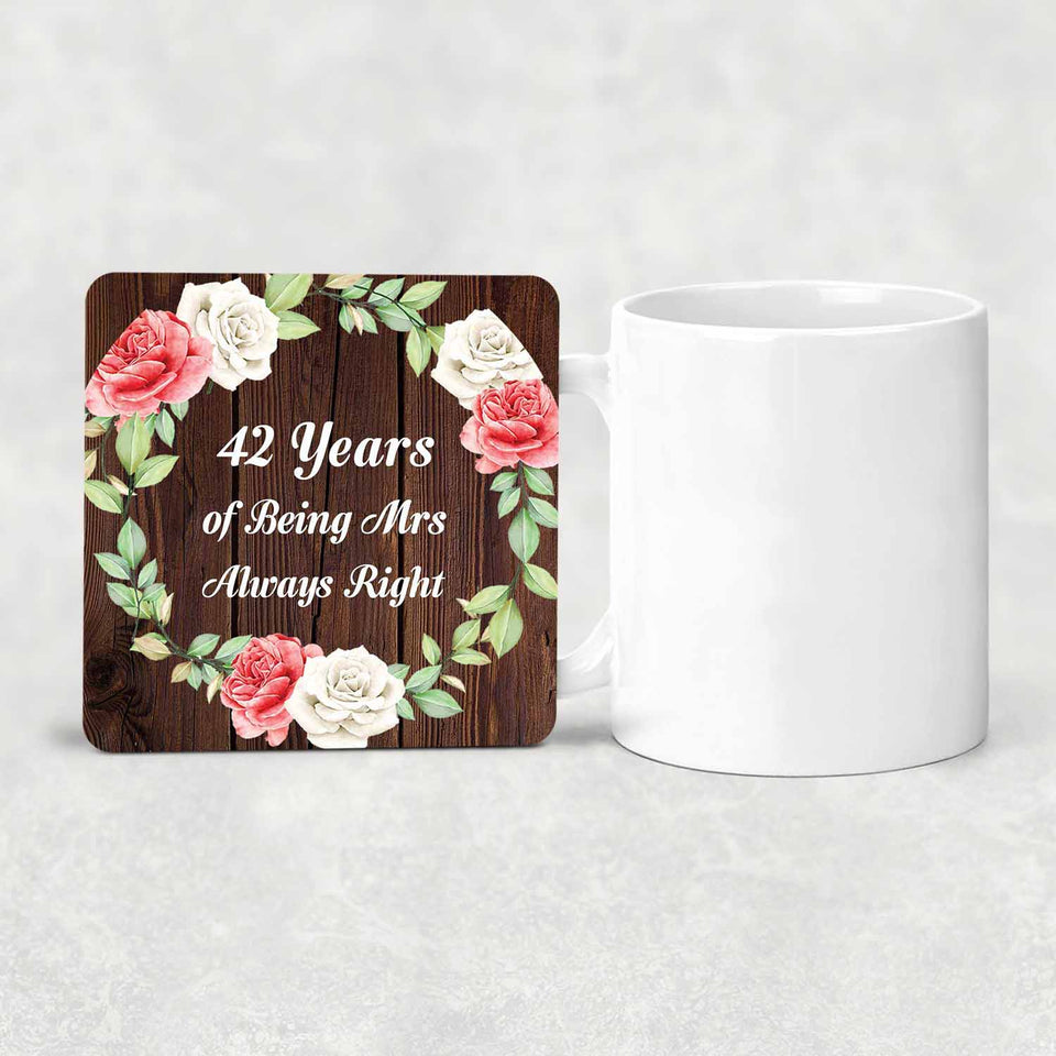 42nd Anniversary 42 Years Of Being Mrs Always Right - Drink Coaster A