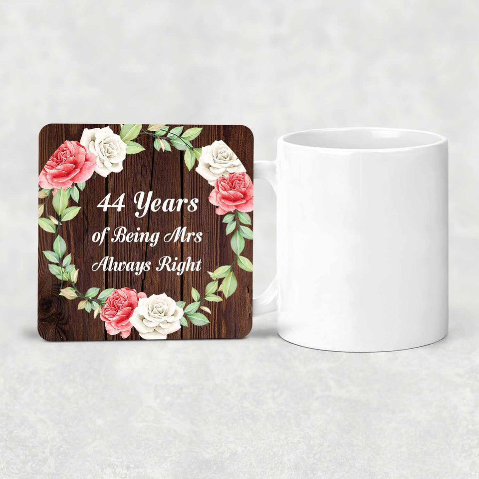 44th Anniversary 44 Years Of Being Mrs Always Right - Drink Coaster A