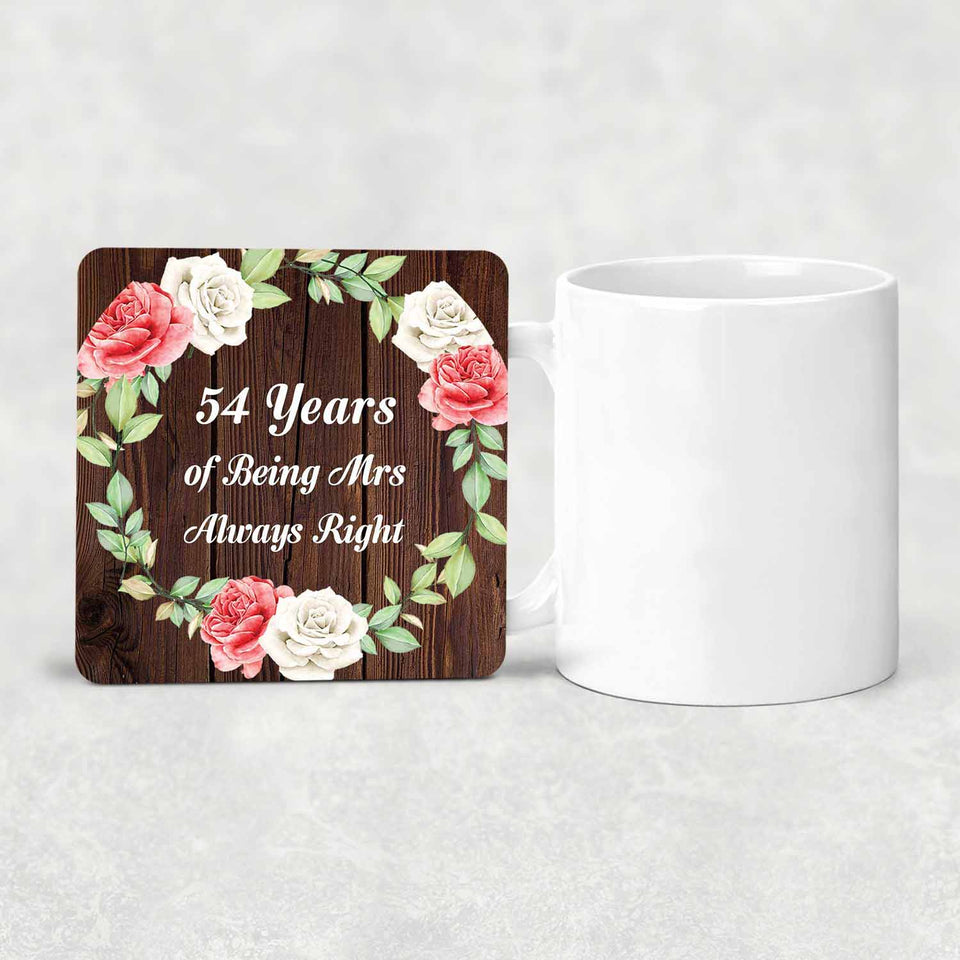 54th Anniversary 54 Years Of Being Mrs Always Right - Drink Coaster A