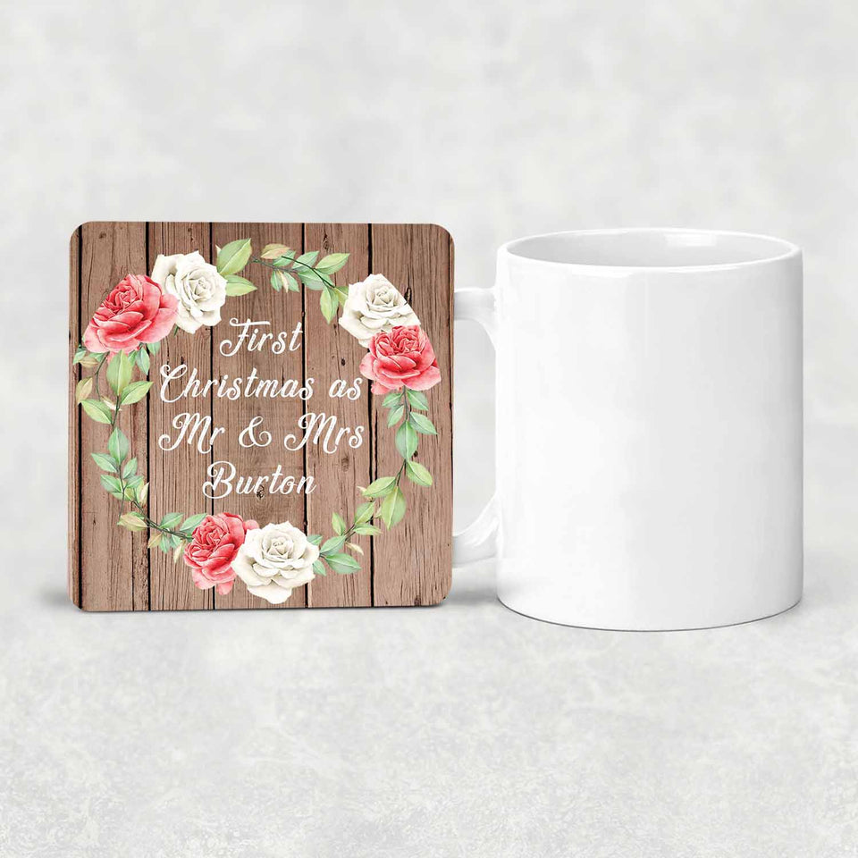 First Christmas As Mr & Mrs Burton - Drink Coaster B