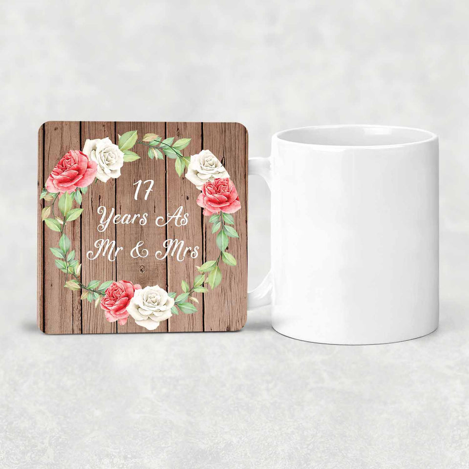 17th Anniversary 17 Years As Mr & Mrs - Drink Coaster B