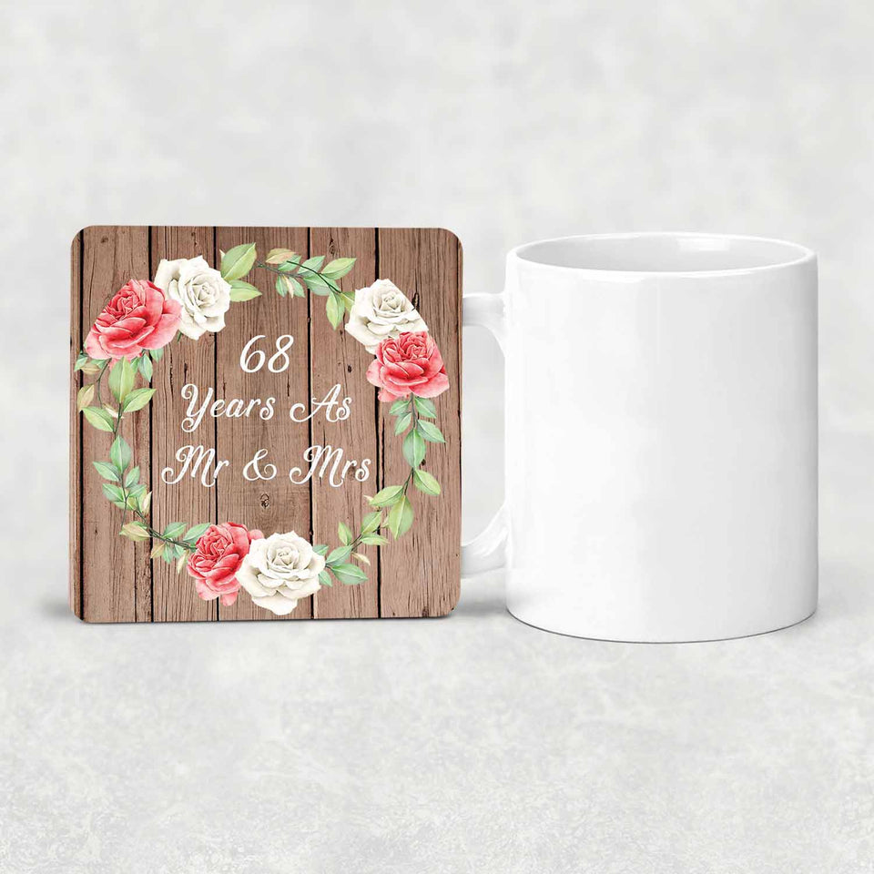 68th Anniversary 68 Years As Mr & Mrs - Drink Coaster B