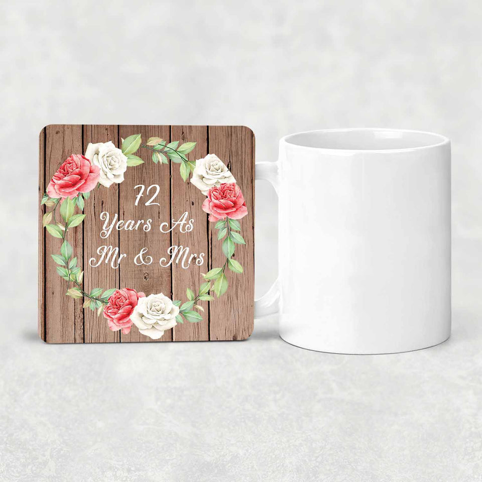 72nd Anniversary 72 Years As Mr & Mrs - Drink Coaster B