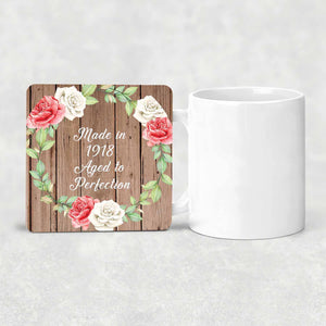 106th Birthday Made In 1918 Aged To Perfection - Drink Coaster B