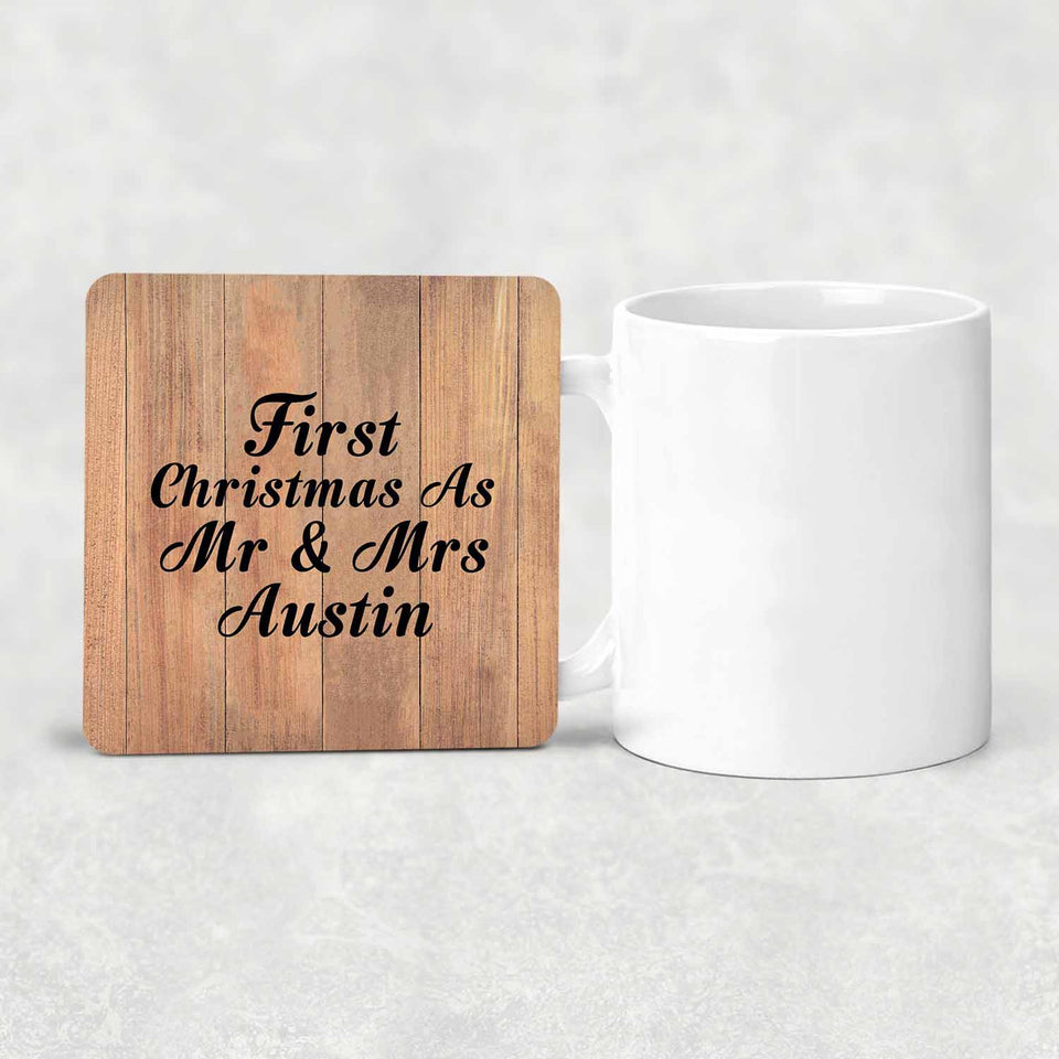 First Christmas As Mr & Mrs Austin - Drink Coaster C