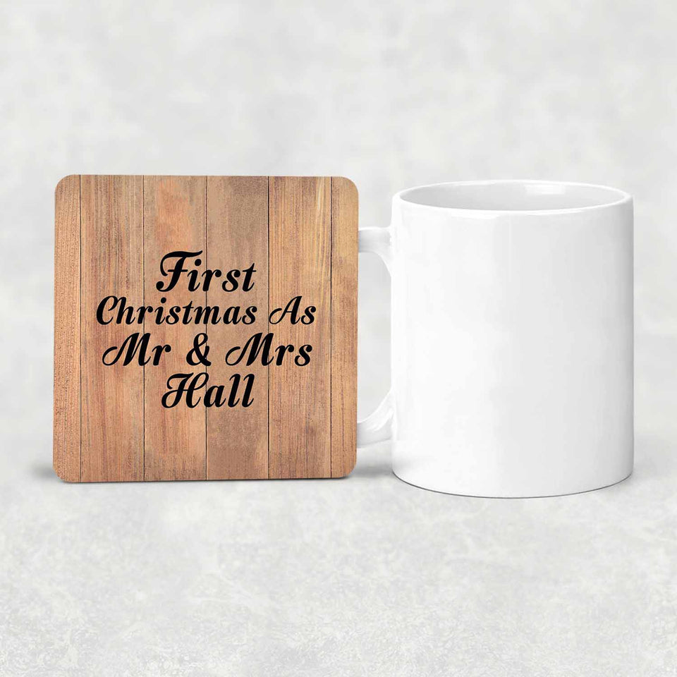 First Christmas As Mr & Mrs Hall - Drink Coaster C