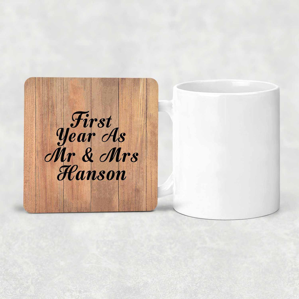 First Year As Mr & Mrs Hanson - Drink Coaster C