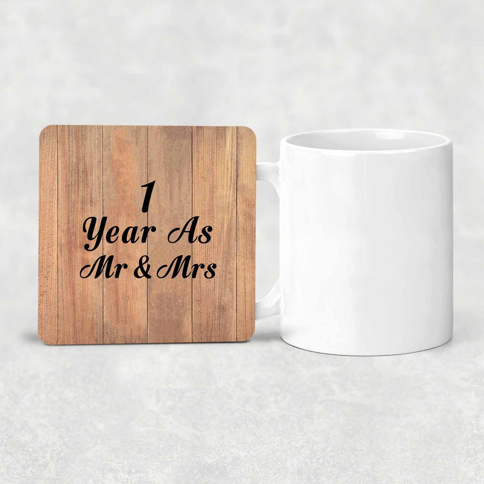 1 Year As Mr & Mrs - Drink Coaster C