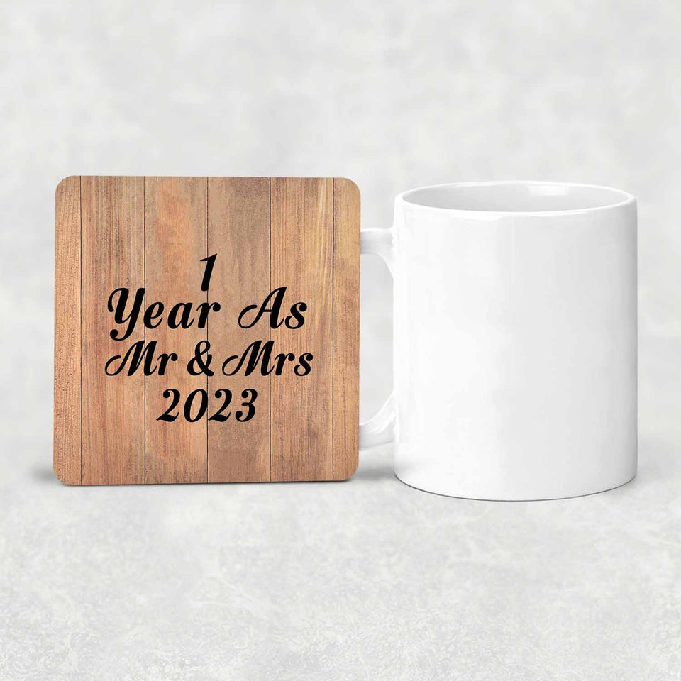 1 Year As Mr & Mrs 2023 - Drink Coaster C