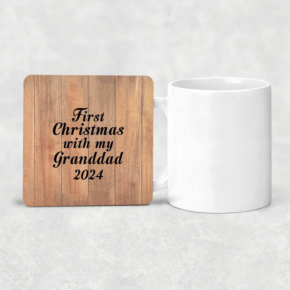 First Christmas With My Granddad 2024 - Drink Coaster C