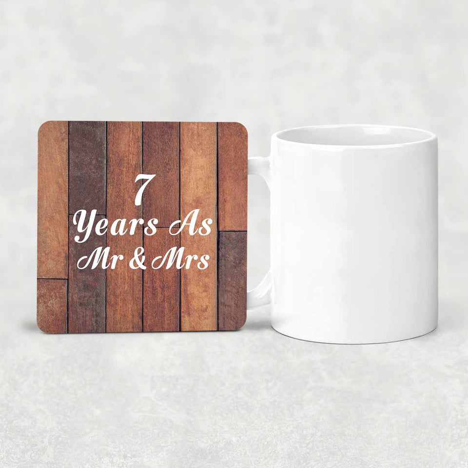 7th Anniversary 7 Years As Mr & Mrs - Drink Coaster E