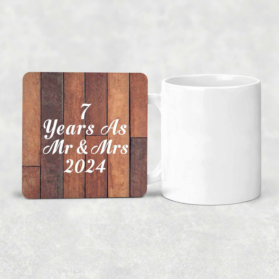 7th Anniversary 7 Years As Mr & Mrs 2024 - Drink Coaster E