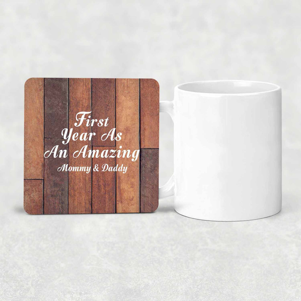 First Year As An Amazing Mommy & Daddy - Drink Coaster E