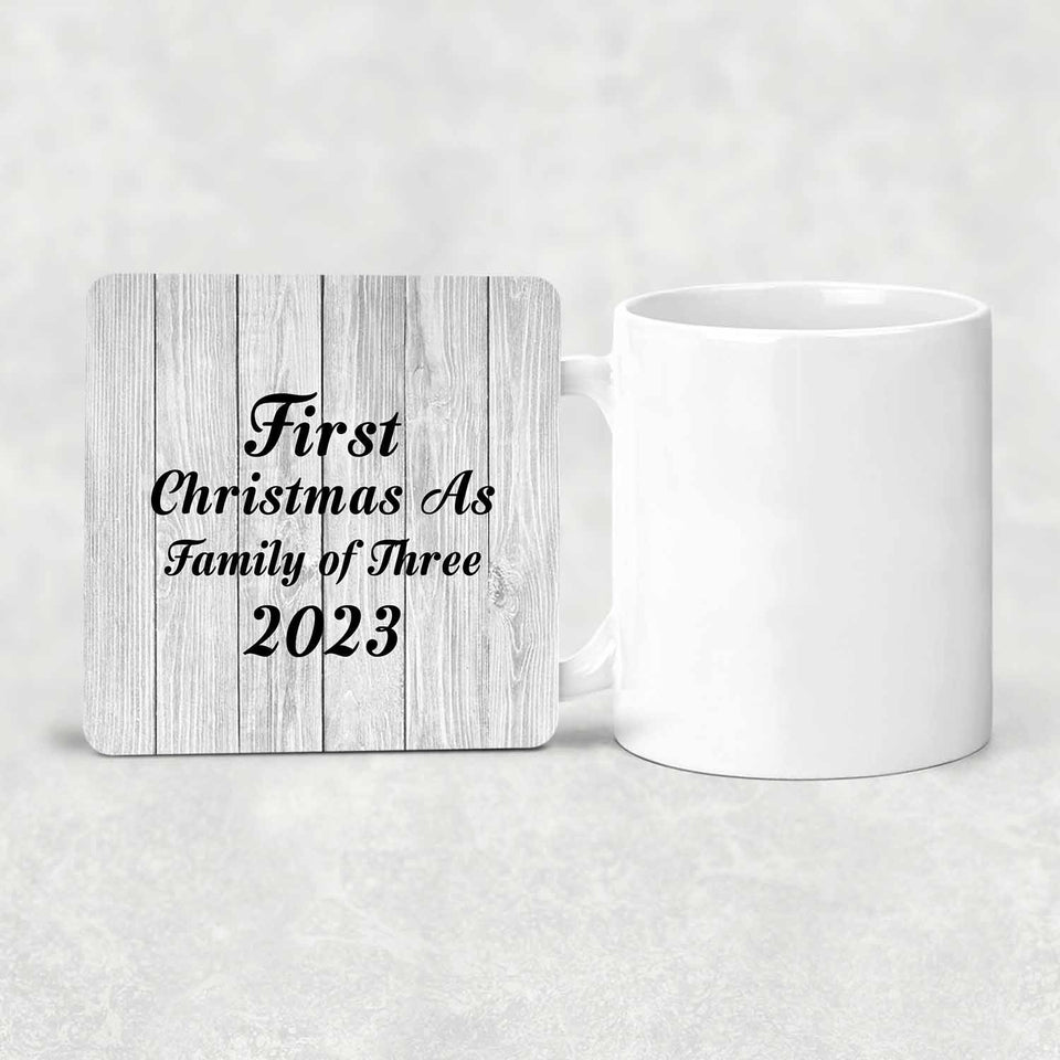 First Christmas As Family Of Three 2023 - Drink Coaster F