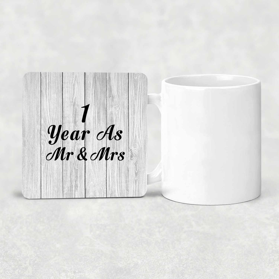 1st Anniversary 1 Year As Mr & Mrs - Drink Coaster F