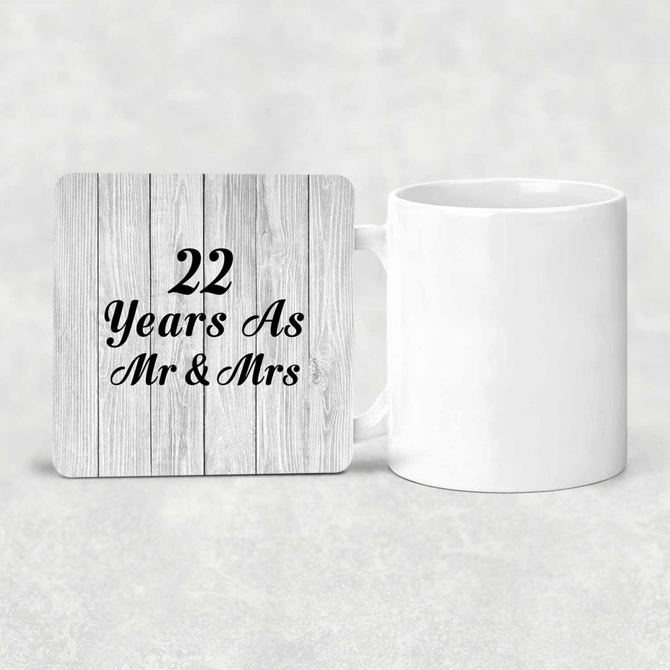22nd Anniversary 22 Years As Mr & Mrs - Drink Coaster F