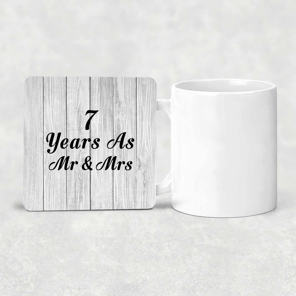 7th Anniversary 7 Years As Mr & Mrs - Drink Coaster F