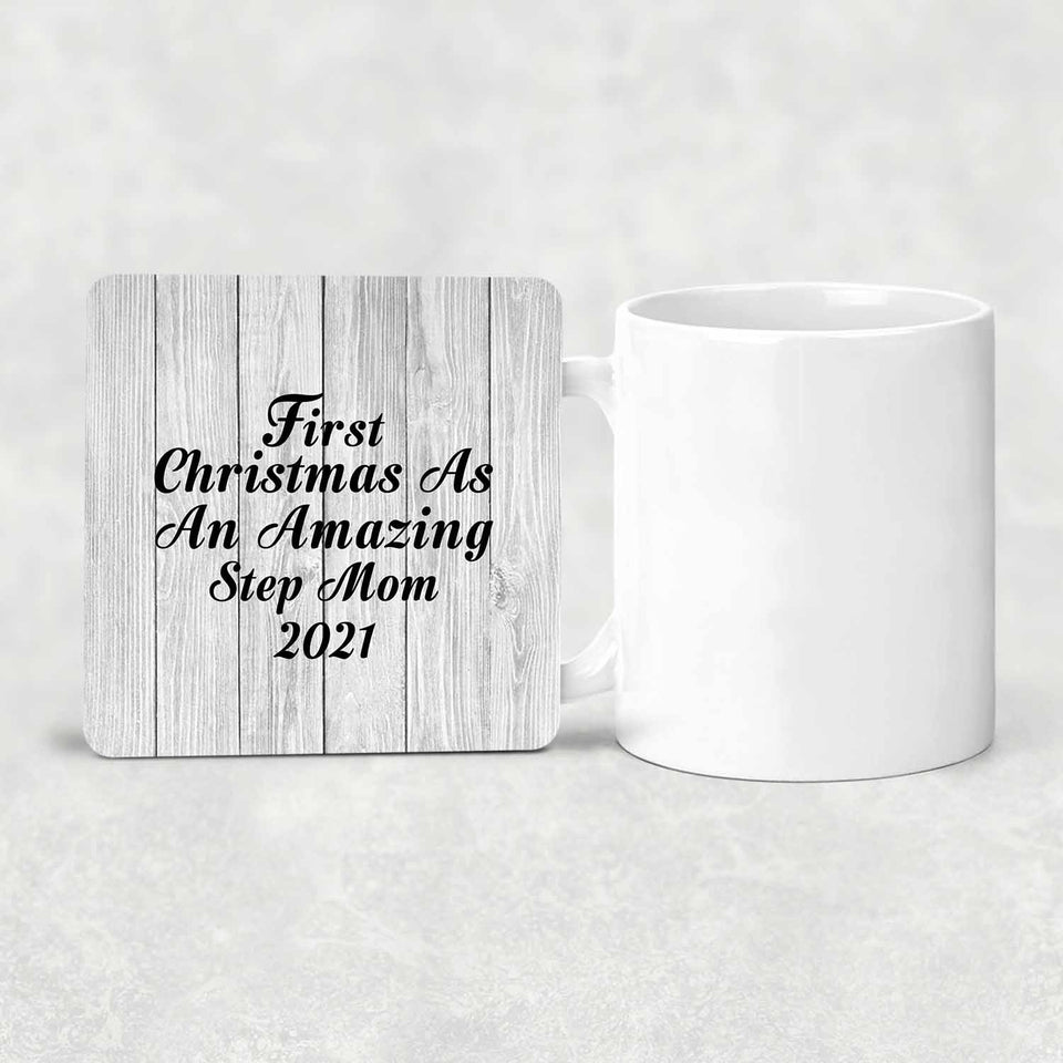 First Christmas As An Amazing Step Mom 2021 - Drink Coaster F