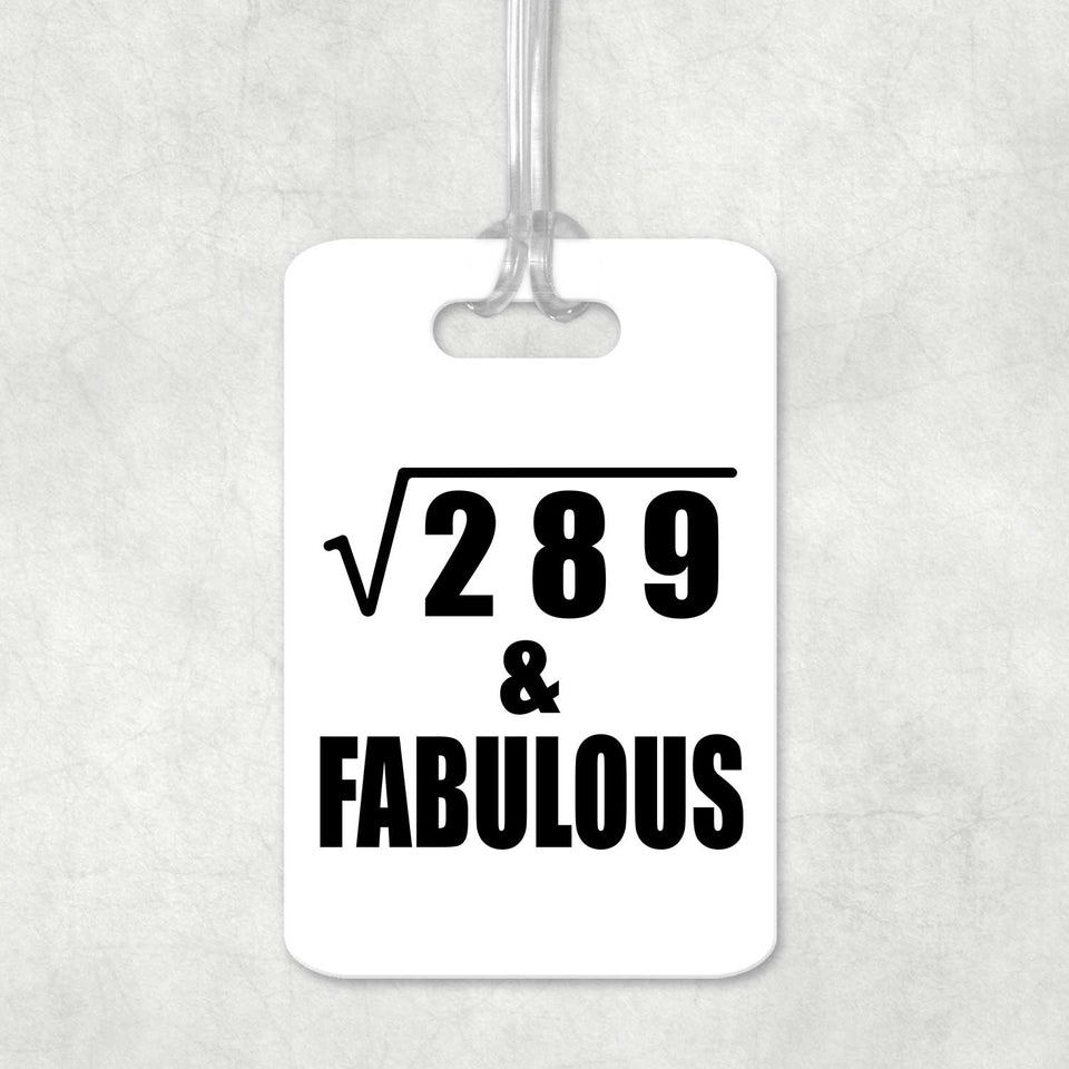 17th Birthday Square Root of 289 & Fabulous - Luggage Bag Tag