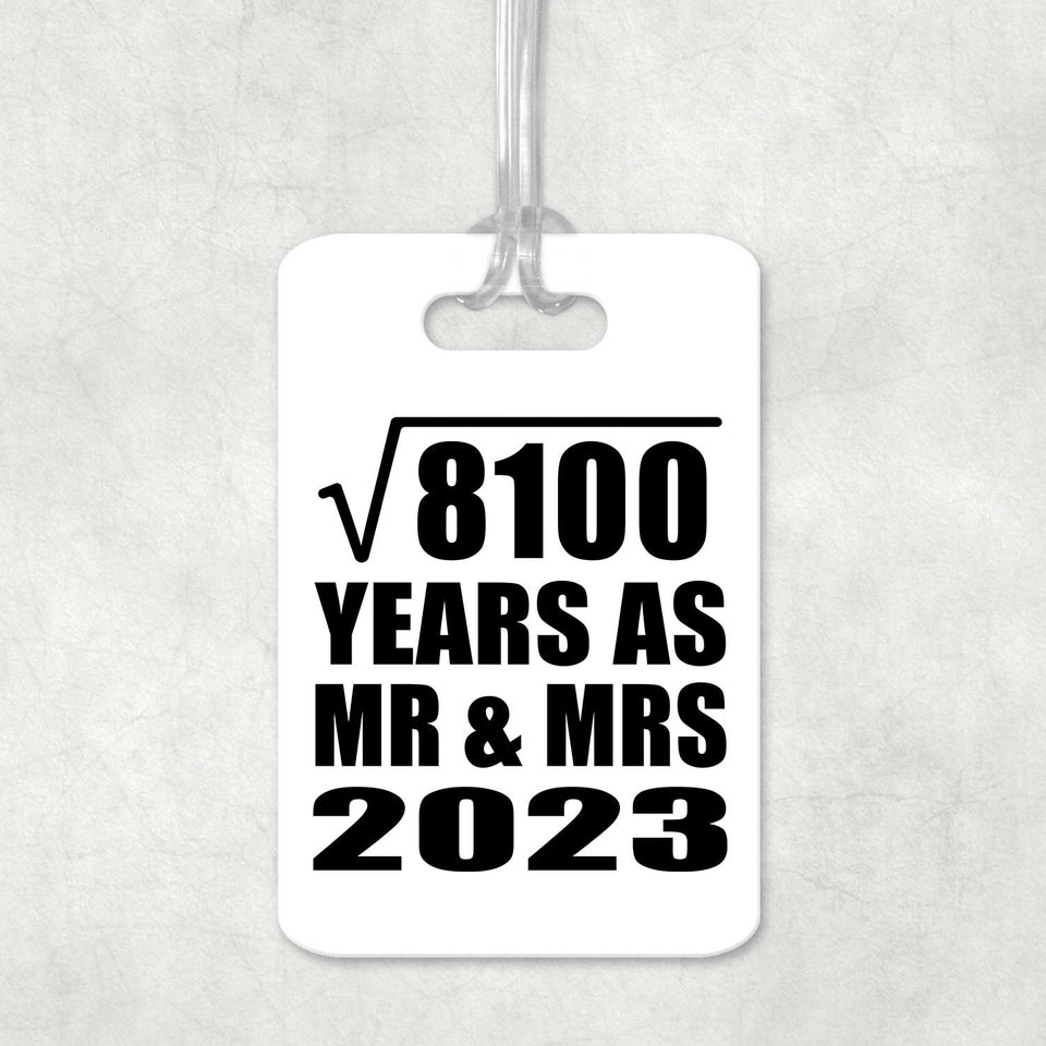 90th Anniversary Square Root of 8100 Years As Mr & Mrs 2023 - Luggage Bag Tag