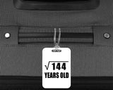 12th Birthday Square Root of 144 Years Old - Luggage Bag Tag