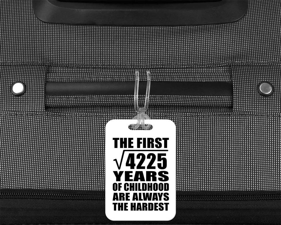 65th Birthday Square Root of 4225 Years of Childhood - Luggage Bag Tag