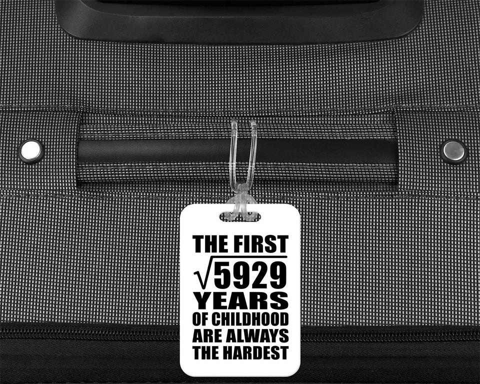 77th Birthday Square Root of 5929 Years of Childhood - Luggage Bag Tag