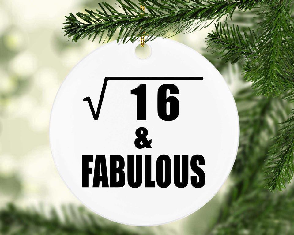 4th Birthday Square Root of 16 & Fabulous - Circle Ornament