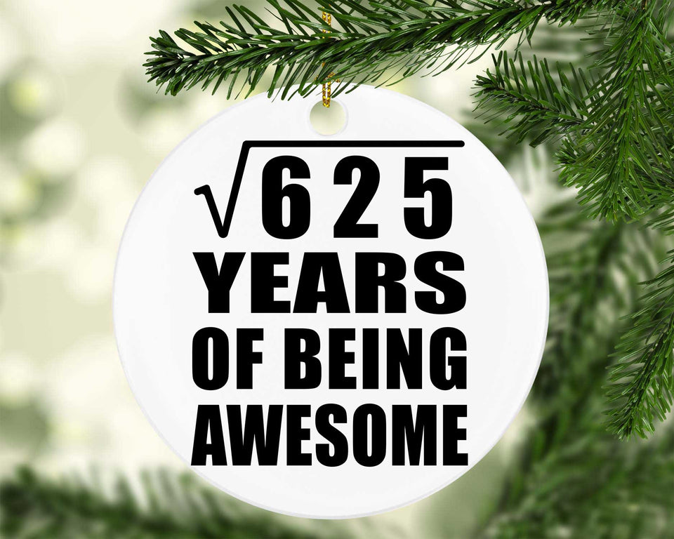 25th Birthday Square Root of 625 Years of Being Awesome - Circle Ornament