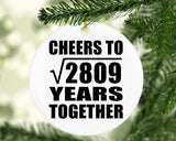 53rd Anniversary Cheers To Square Root of 2809 Years Together - Circle Ornament