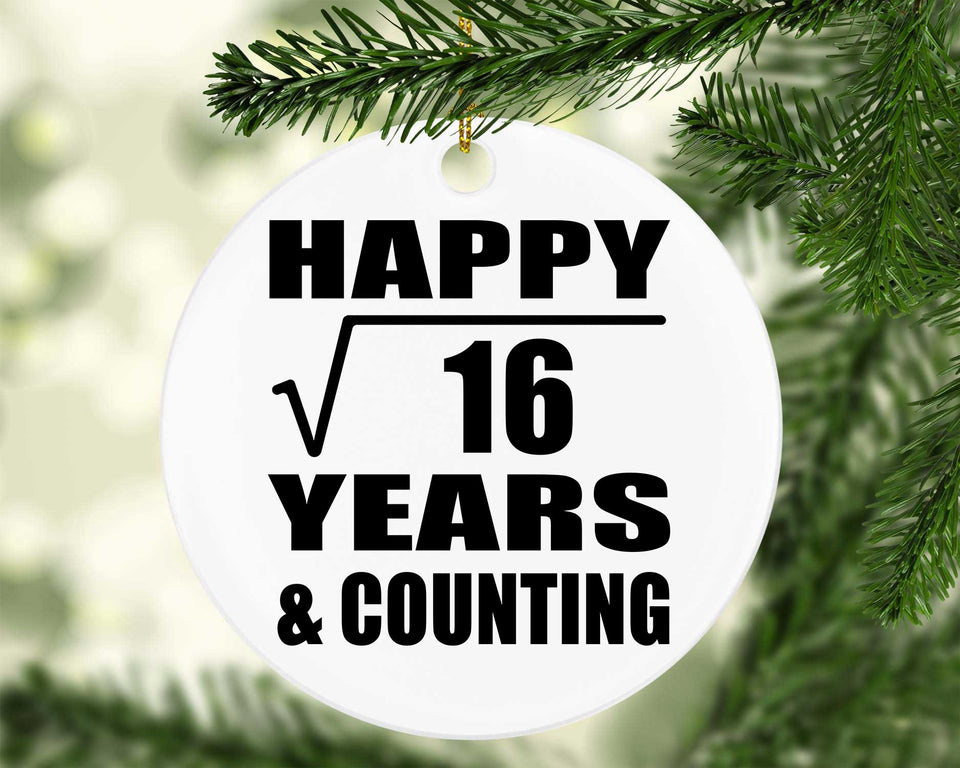 Happy 4th Anniversary Square Root of 16 Years & Counting - Circle Ornament