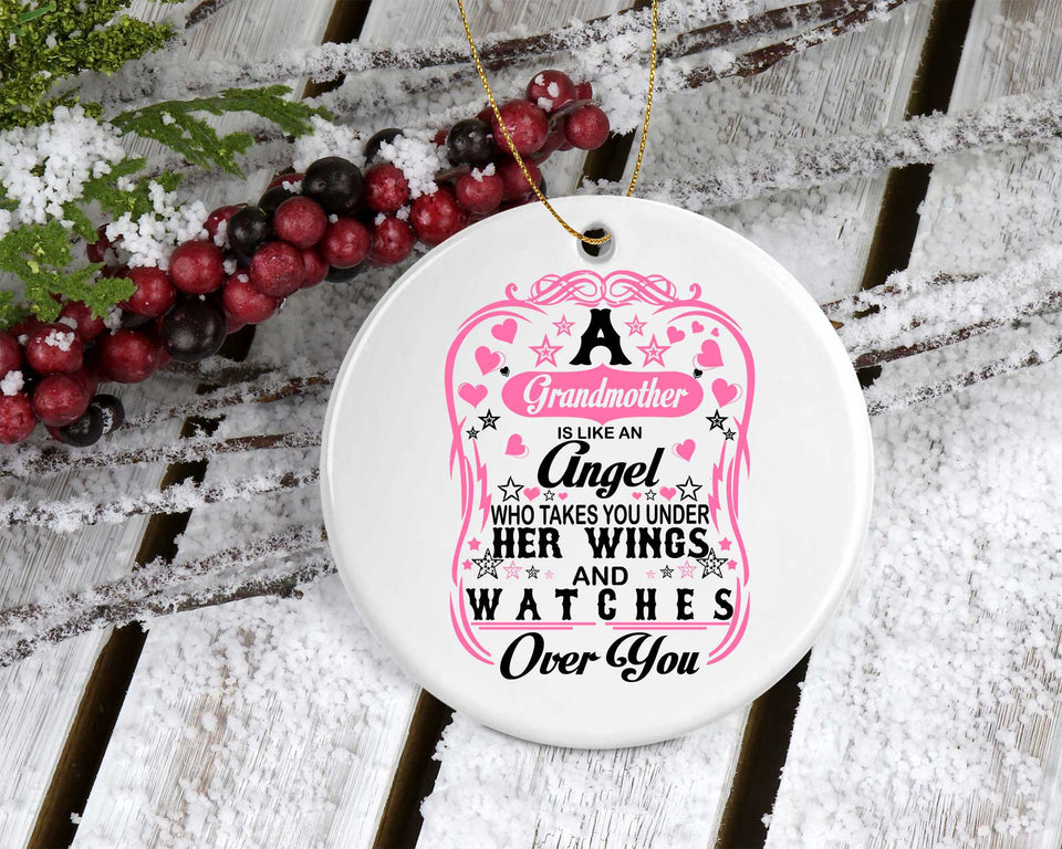 Grandmother Is Like An Angel Takes You Under Her Wings - Circle Ornament