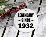 92nd Birthday Legendary Since 1932 - Circle Ornament
