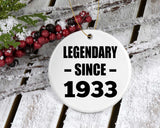 91st Birthday Legendary Since 1933 - Circle Ornament