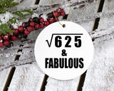 25th Birthday Square Root of 625 & Fabulous - Circle Ornament