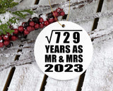 27th Anniversary Square Root of 729 Years As Mr & Mrs 2023 - Circle Ornament