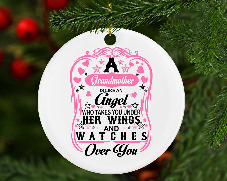 Grandmother Is Like An Angel Takes You Under Her Wings - Circle Ornament
