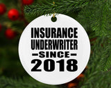Insurance Underwriter Since 2018 - Circle Ornament