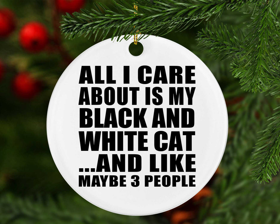 All I Care About Is My Black And White Cat - Circle Ornament