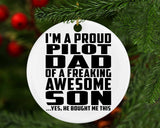 Proud Pilot Dad Of Awesome Son - Circle Ornament