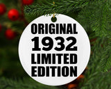 92nd Birthday Original 1932 Limited Edition - Circle Ornament