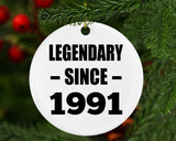 33rd Birthday Legendary Since 1991 - Circle Ornament