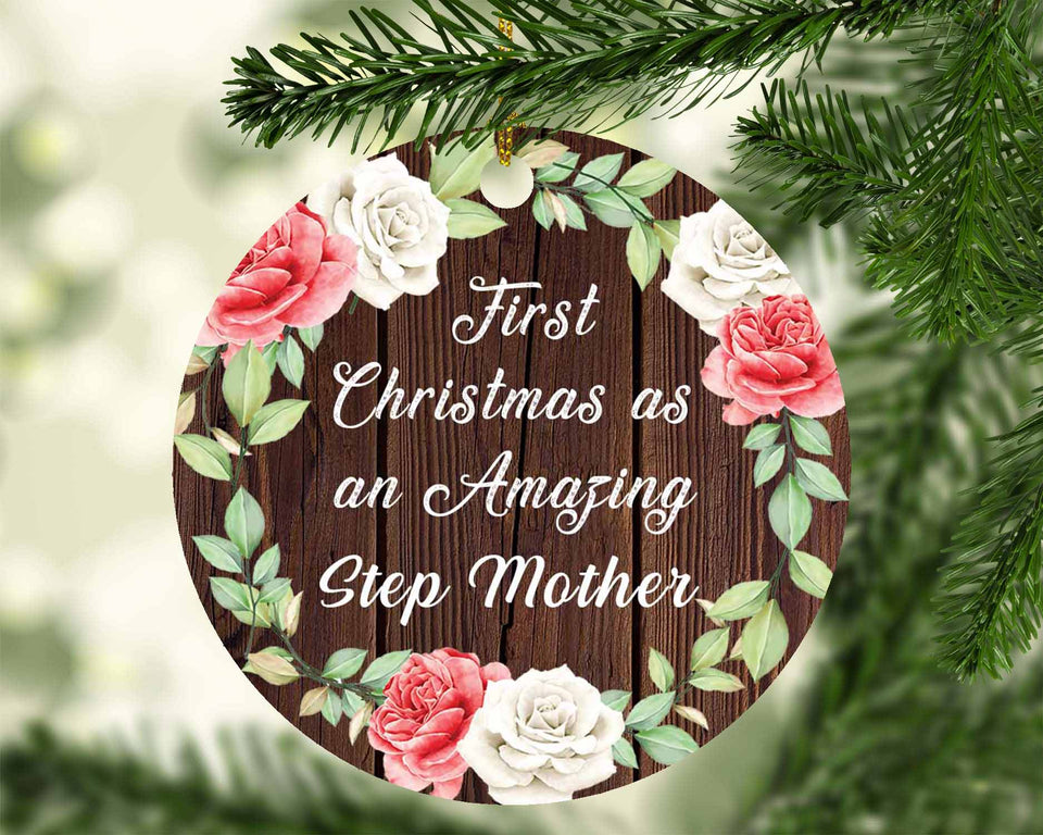 First Christmas As an Amazing Step Mother - Circle Ornament A
