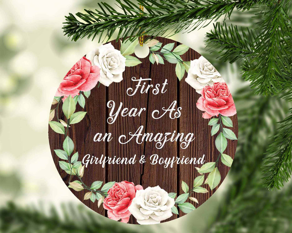 First Year As An Amazing Girlfriend & Boyfriend - Circle Ornament A