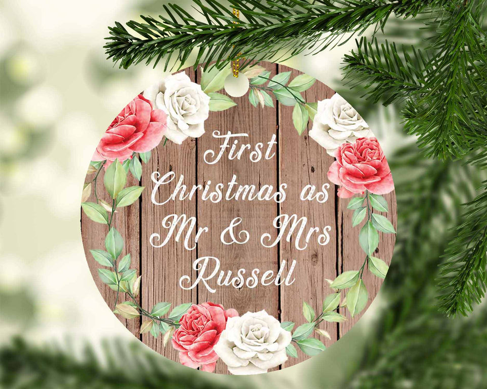 First Christmas As Mr & Mrs Russell - Circle Ornament B