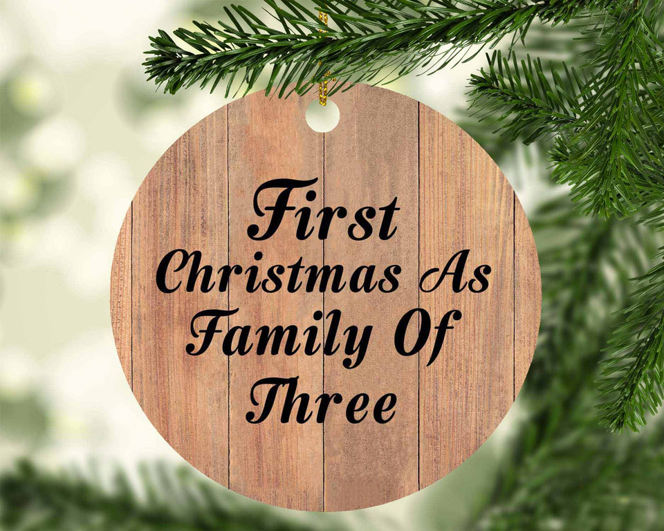 First Christmas As Family Of Three - Circle Ornament C