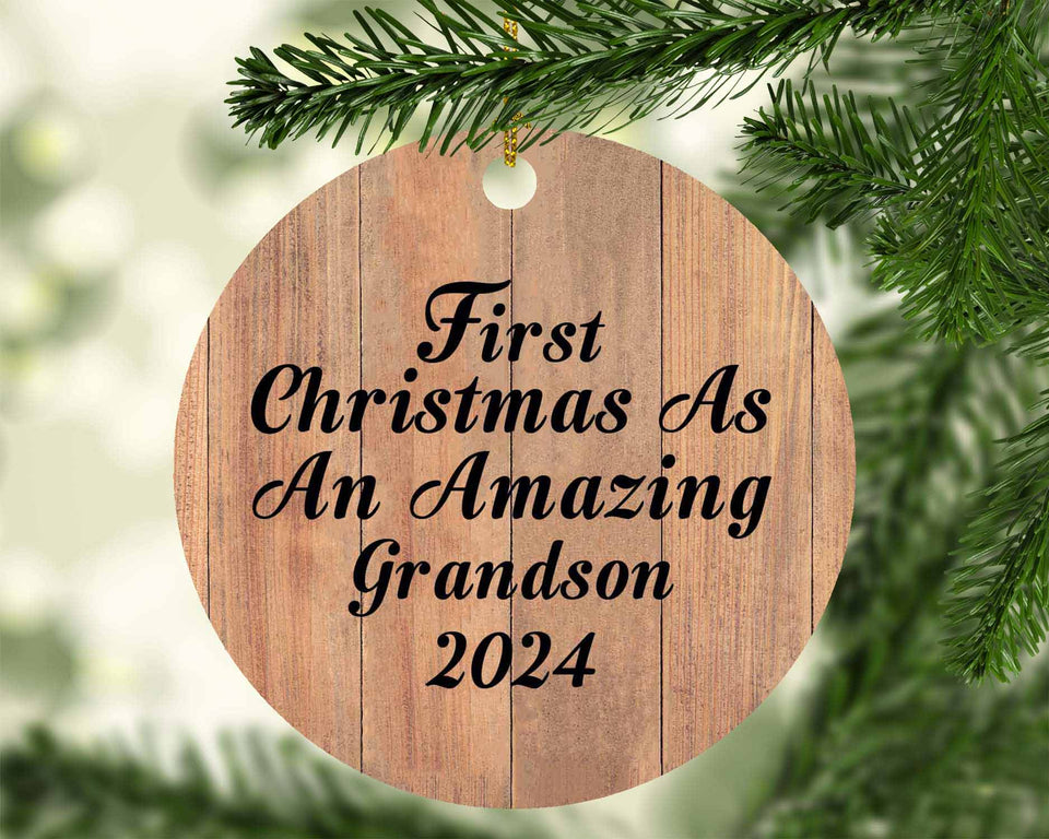 First Christmas As An Amazing Grandson 2024 - Circle Ornament C