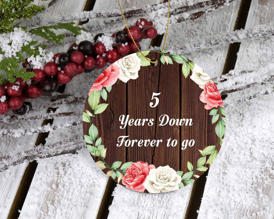 5th Anniversary 5 Years Down Forever to Go - Circle Ornament A
