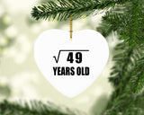 7th Birthday Square Root of 49 Years Old - Heart Ornament